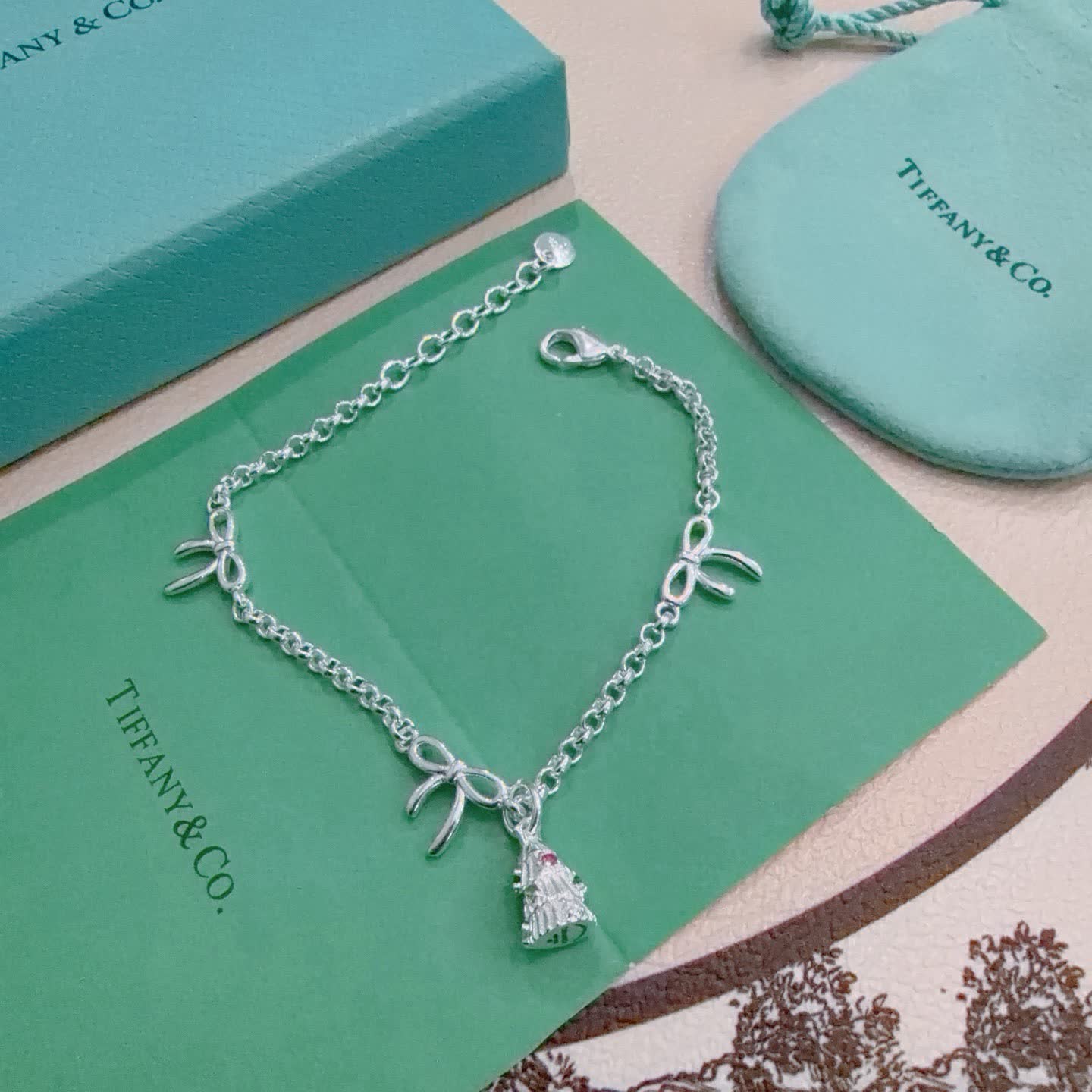 Tiffany & Co. Silver Bow Charm Bracelet
